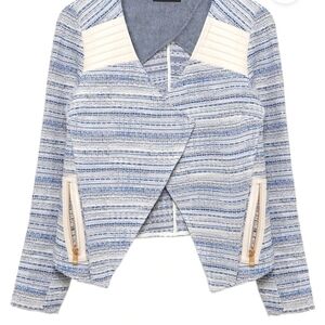 As by df goldie blazer blue chambray tweed with leather accent size S Clueless